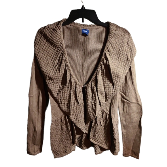 Izod Taupe Women's Cardigan Ruffle Sweater S - Picture 1 of 5